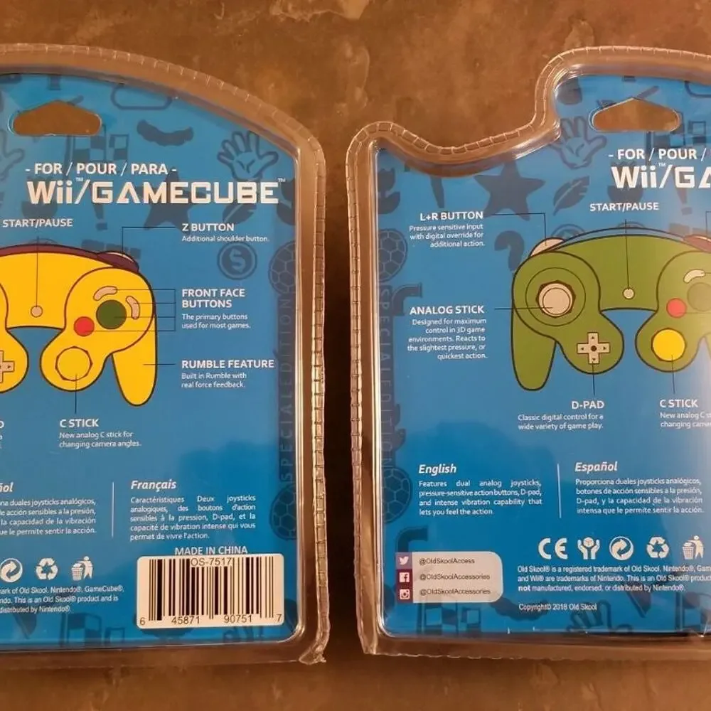 2 Gamecube Controllers - Yellow & Green (NEW) - Nintendo - Old Skool